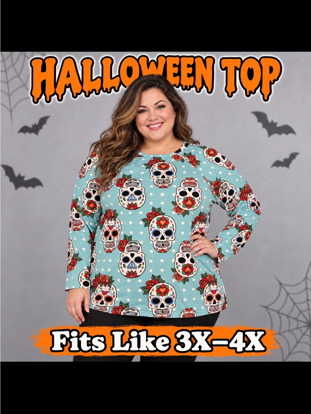 Plus size Sugar Skull Halloween Tunic Top - women
